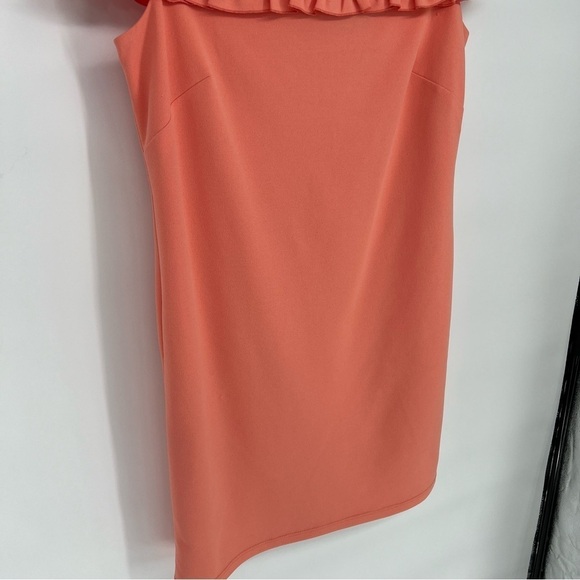 Marina Off-The-Shoulder Ruffle Coral Pencil Dress - Picture 4 of 13